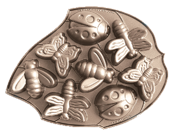 A cake pan with various bug molds