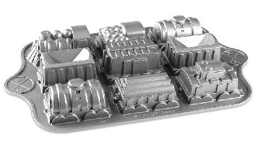 A cake pan in the shape of a model trainset